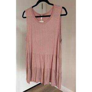 SLS Mauve Bamboo Viscose Tiered Babydoll Sleeveless Tunic Top XL